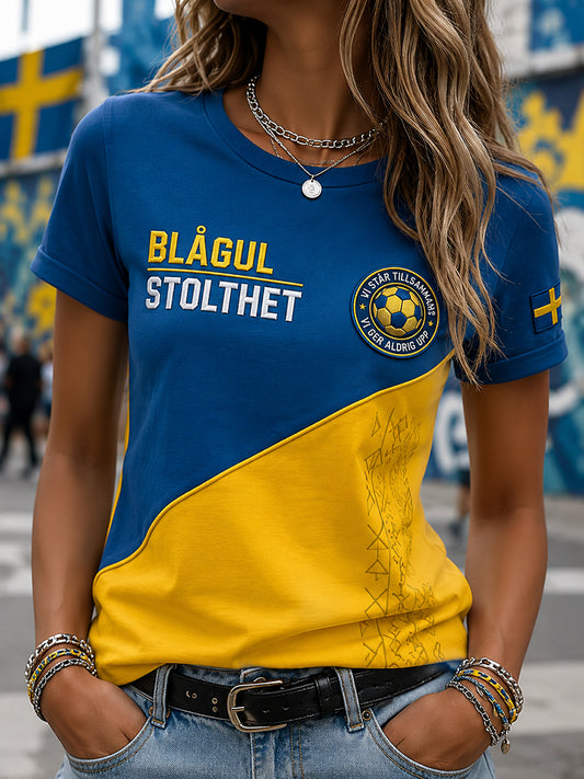 Retro svensk fotbollsfan konsttryck avslappnad t-shirt