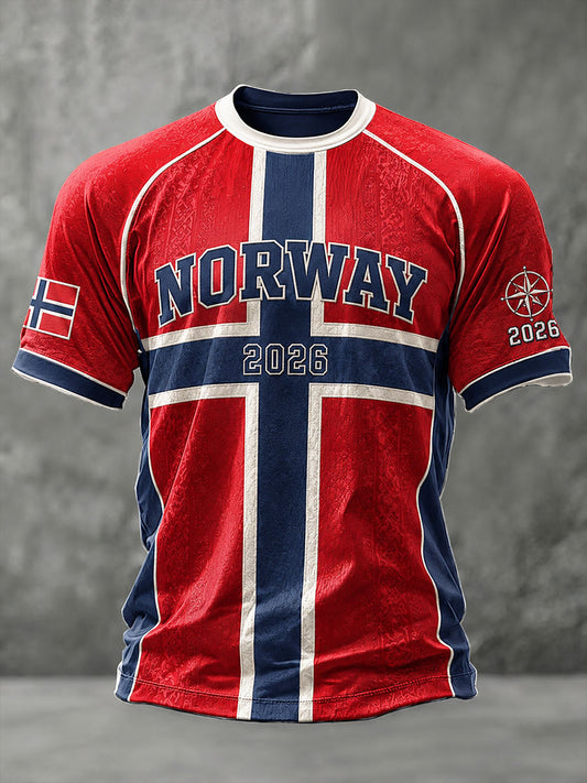 Herrtröja i norskt fotbollstema, avslappnad sportstil, unisex