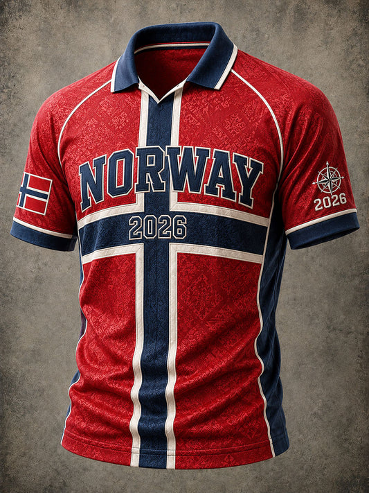 Herrtröja i norskt fotbollstema, avslappnad sportstil, unisex