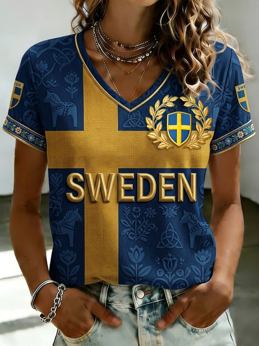 Damernas retro Sverige fotbollsläkare 2026 tryckt t-shirt
