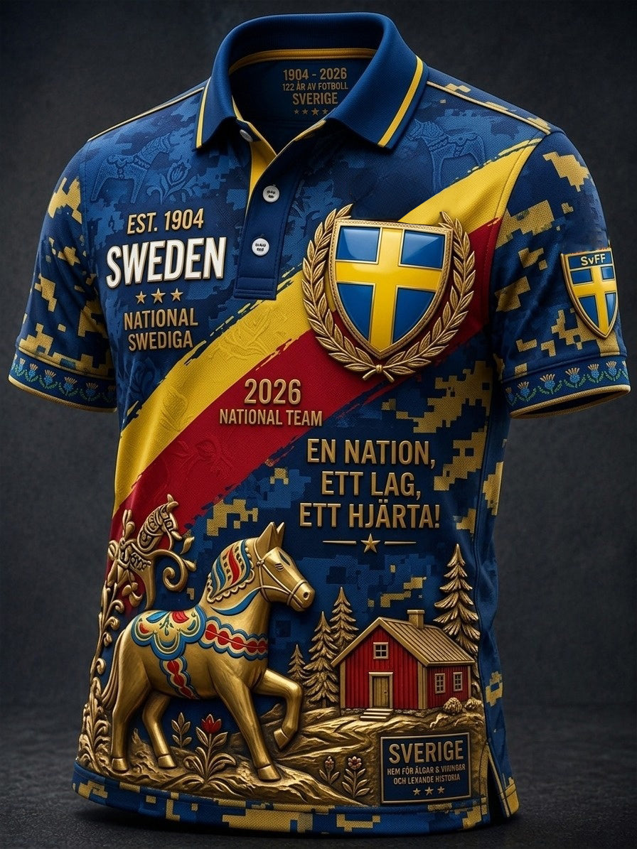 Herrtröja i retrostil med svensk fotbollsmotiv och tryck 2026