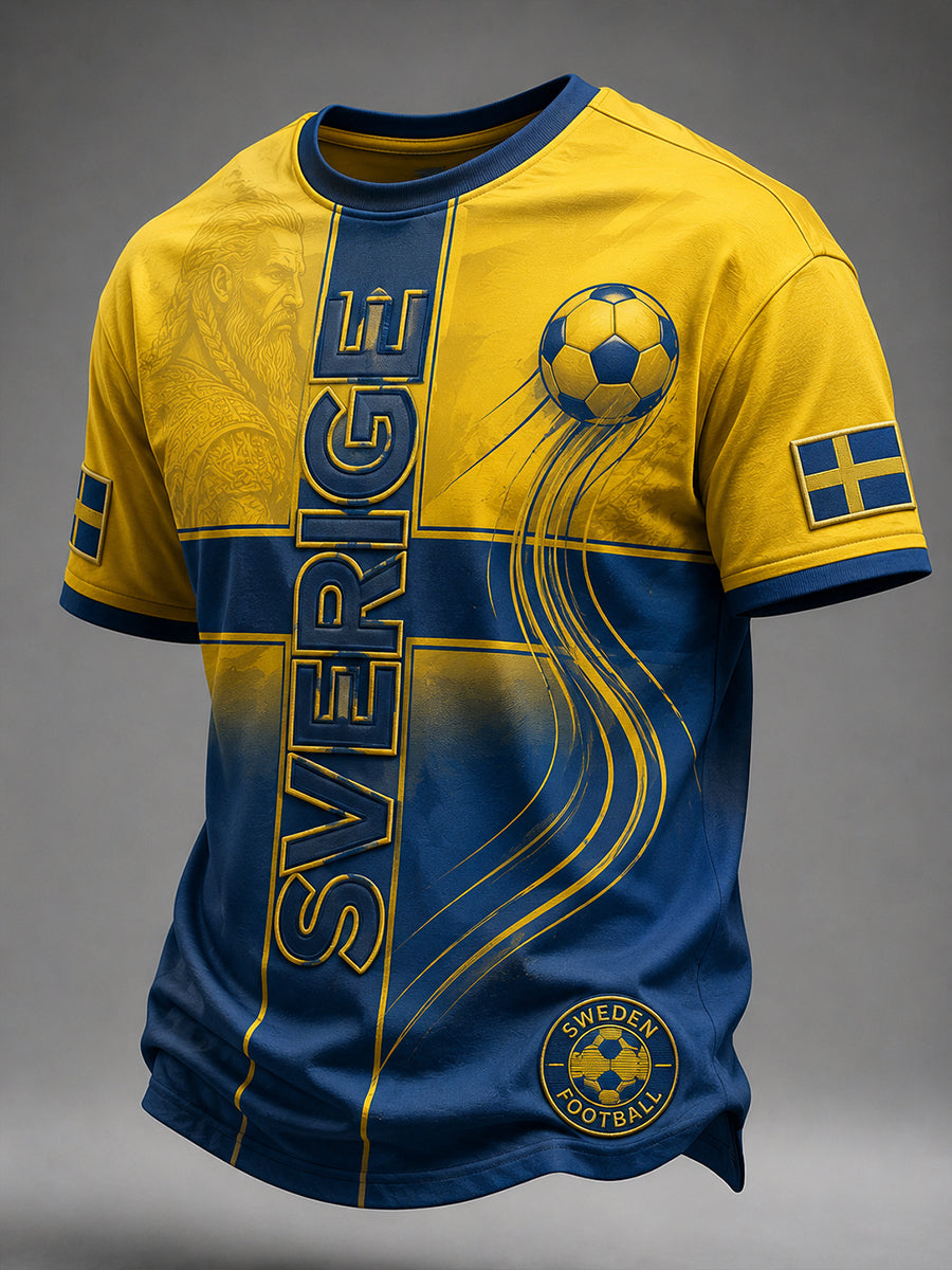 Retro svensk fotbollsfan konsttryck avslappnad t-shirt