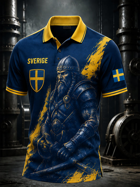Retro svensk fotbollsfanart-print avslappnad pikétröja