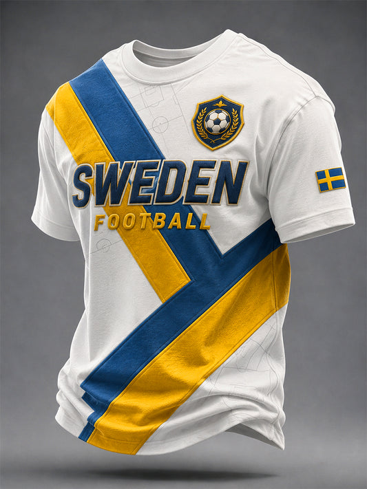 Retro svensk fotbollsfan konsttryck avslappnad t-shirt