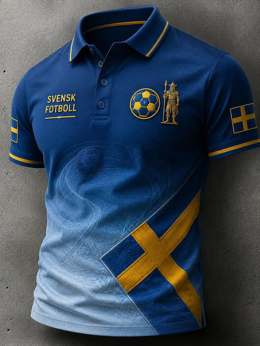 Retro svensk fotbollsfanart-print avslappnad pikétröja
