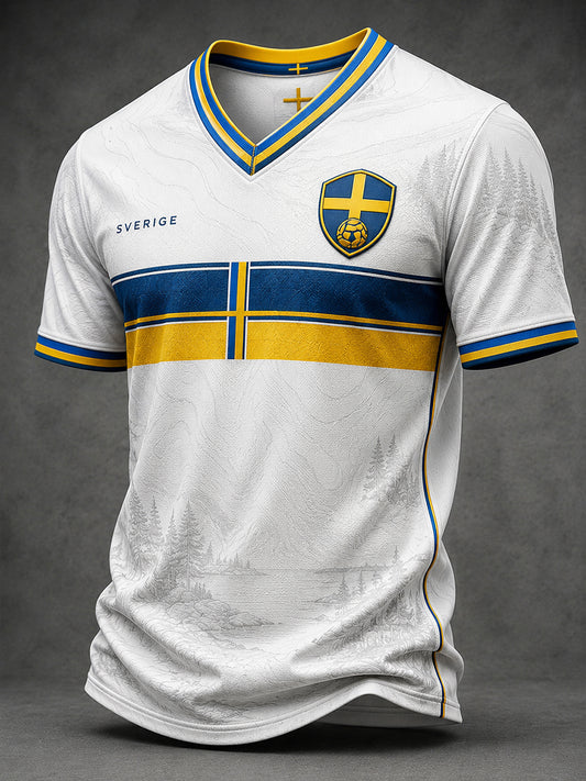 Retro svensk fotbollsfan konsttryck avslappnad t-shirt