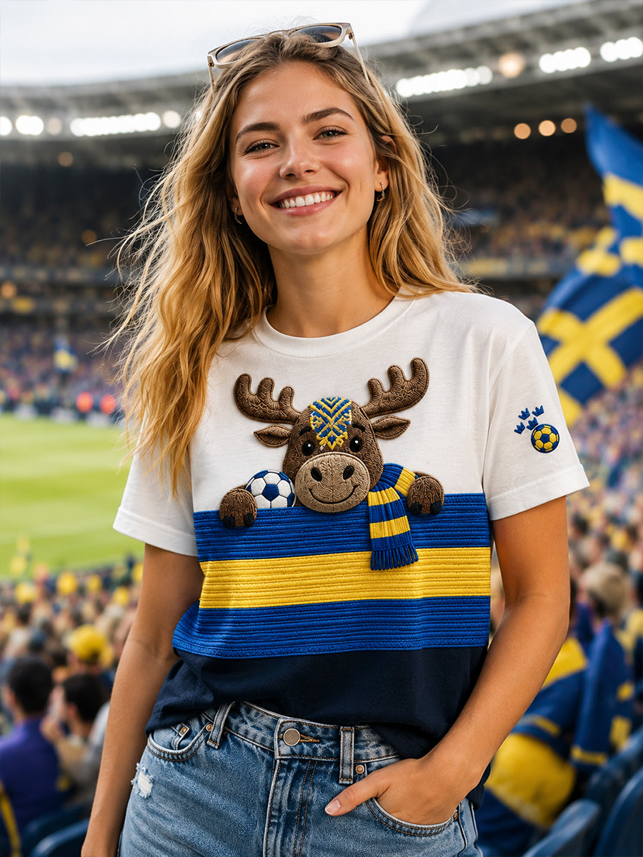 Retro svensk fotbollsfan konsttryck avslappnad t-shirt