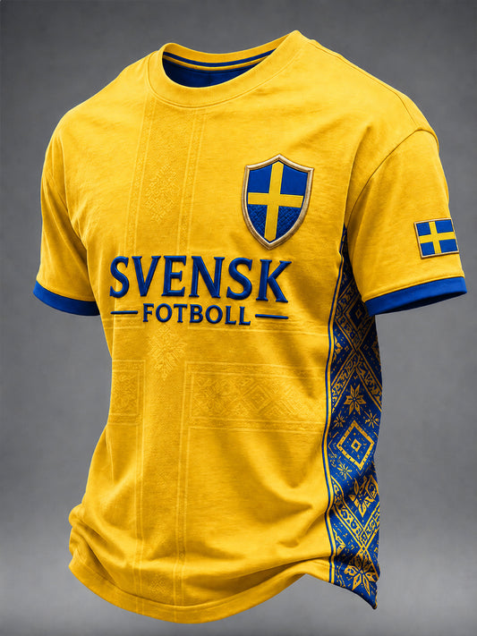 Retro svensk fotbollsfan konsttryck avslappnad t-shirt