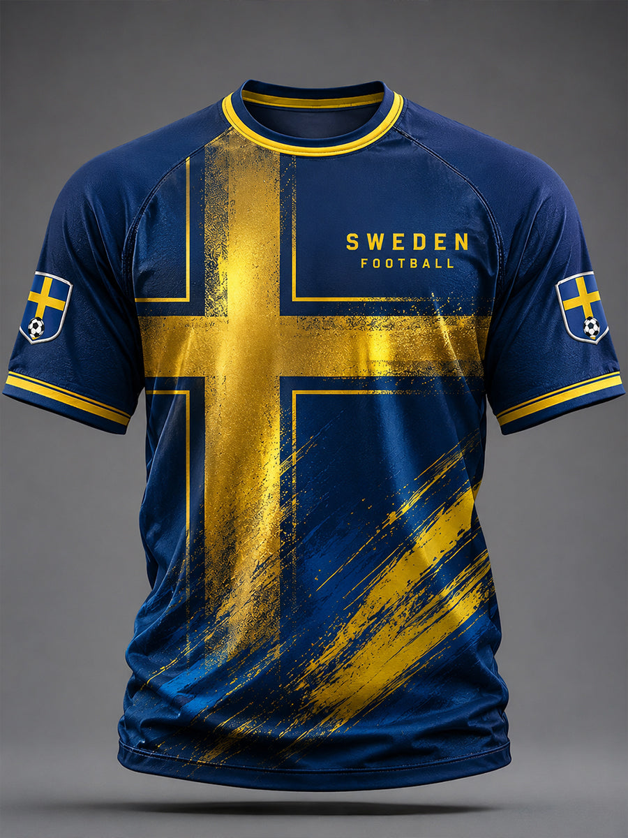 Retro svensk fotbollsfan konsttryck avslappnad t-shirt