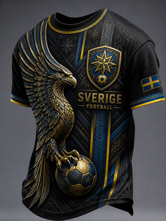 Retro svensk fotbollsfan konsttryck avslappnad t-shirt