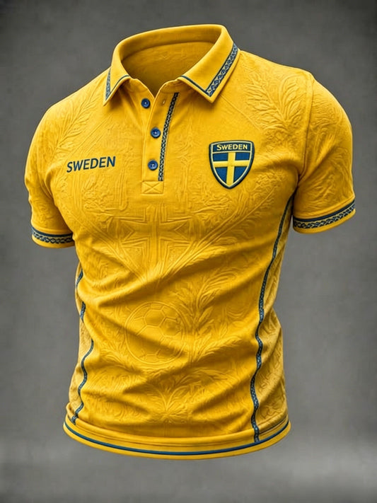 Mäns Retro Sverige Fotboll älskare 2026 Tryckt kort ärm Polo tröj