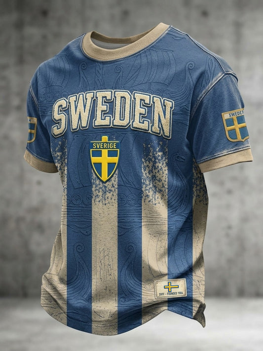 Herrtröja i retrostil med svensk fotbollsmotiv och tryck 2026