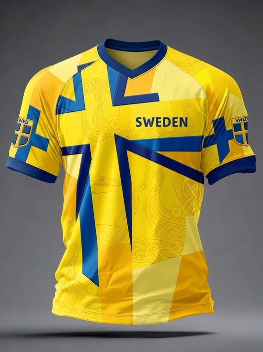 Herrtröja i retrostil med svensk fotbollsmotiv och tryck 2026