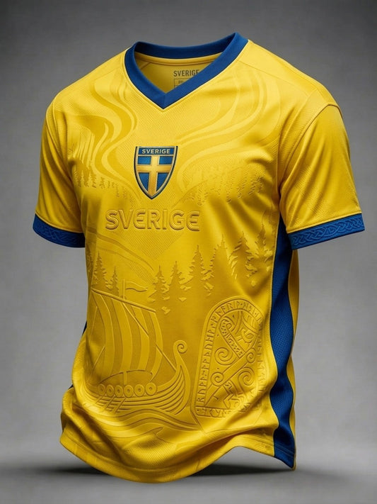 Herrtröja i retrostil med svensk fotbollsmotiv och tryck 2026