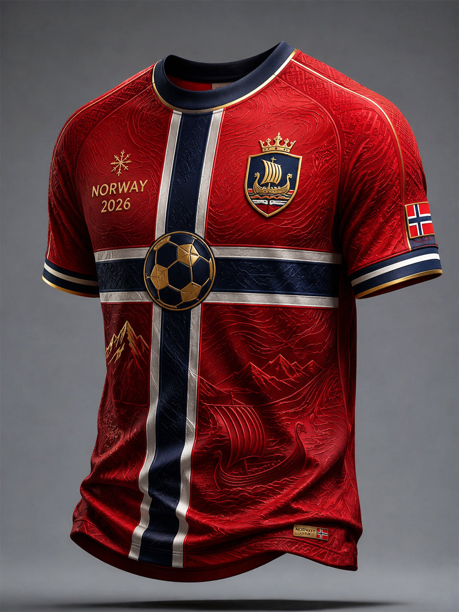 Män 2026 Norge klassisk fotboll T-shirt