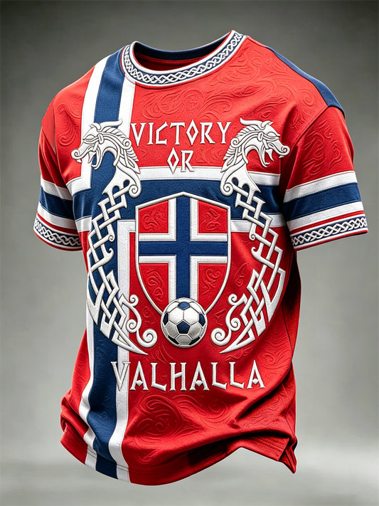 Mäns seger eller Valhalla Norge Fotboll Viking Celtic Flag Colorblock Skriv ut korta ärmar t-shirt