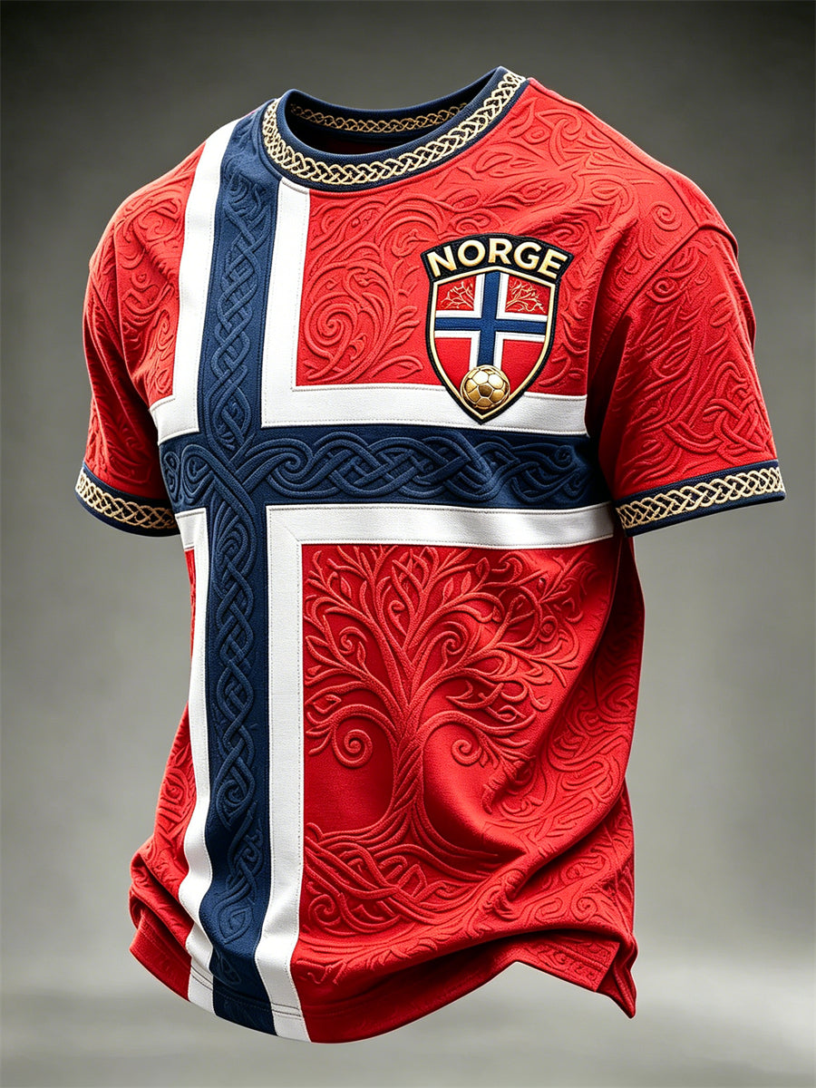 Mäns Norge Fotboll Viking träd liv Celtic Flag Colorblock Skriv ut korta ärmar t-shirt