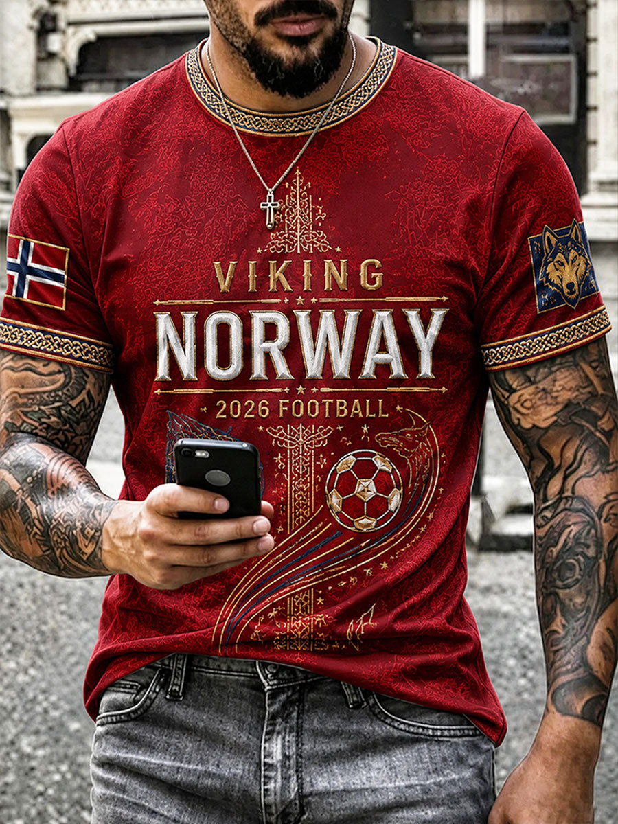 Mäns 2026 Norge fotbollsstil T-shirt