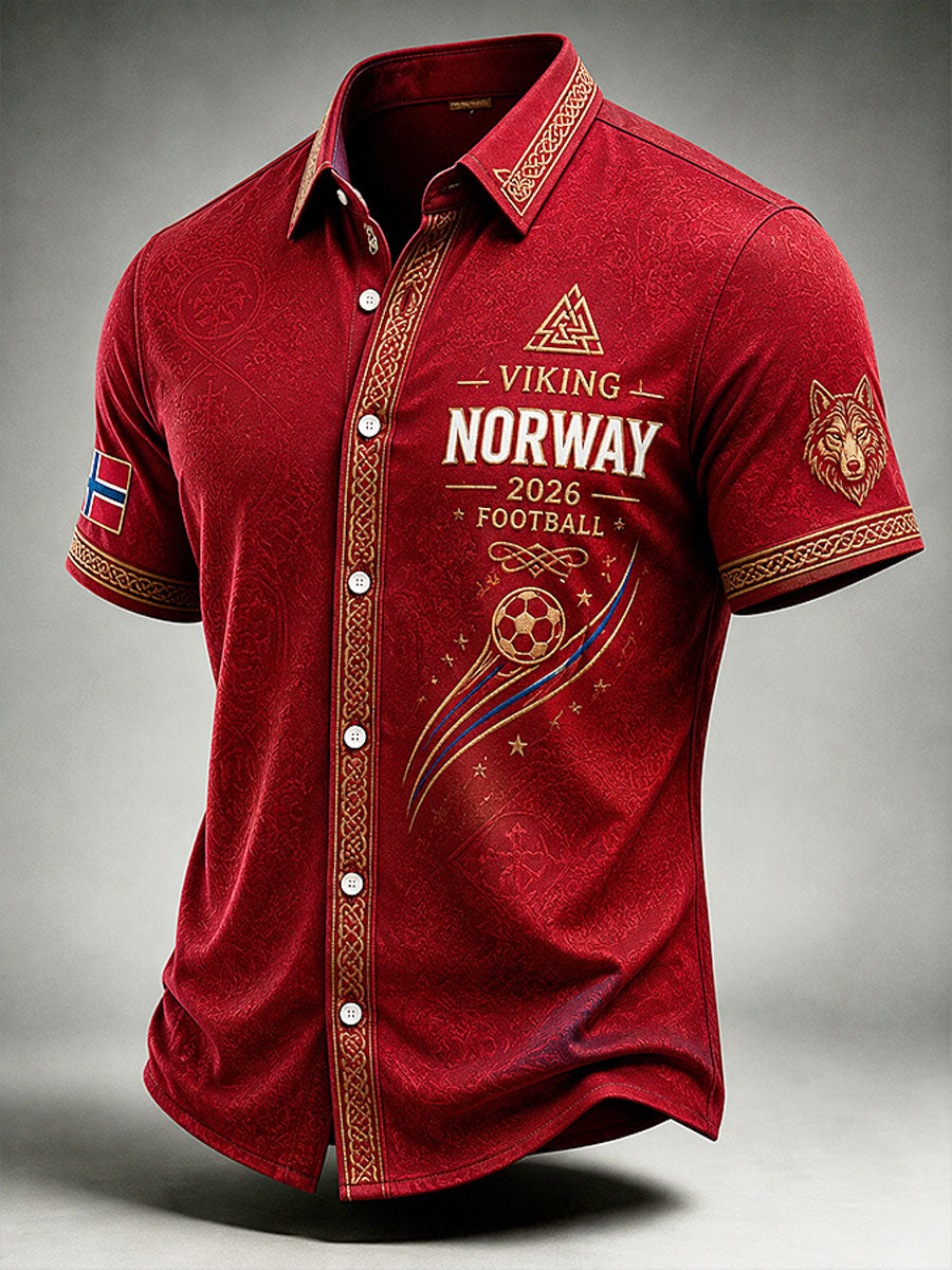 Mäns 2026 Norge fotboll Style Kort ärm skjorta