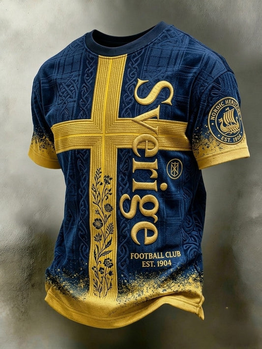 Mäns Retro Svensk fotbollskare Skriv ut kortärm T-shirt