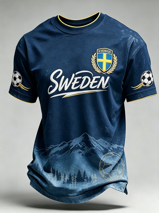 Herrtröja i svensk fotbollsstil med korta ärmarna