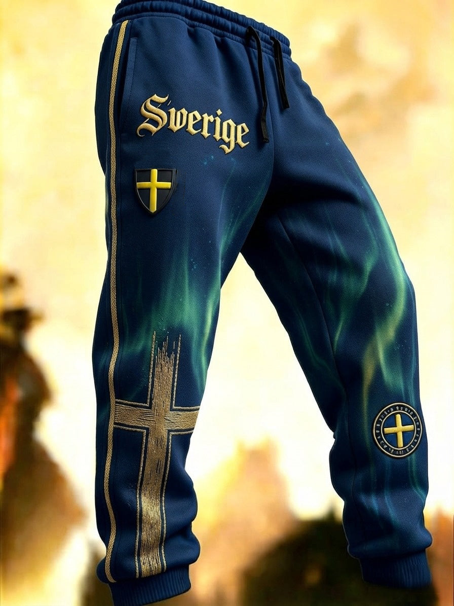 Mäns Retro Svensk fotboll älskare Print Sportbyxor