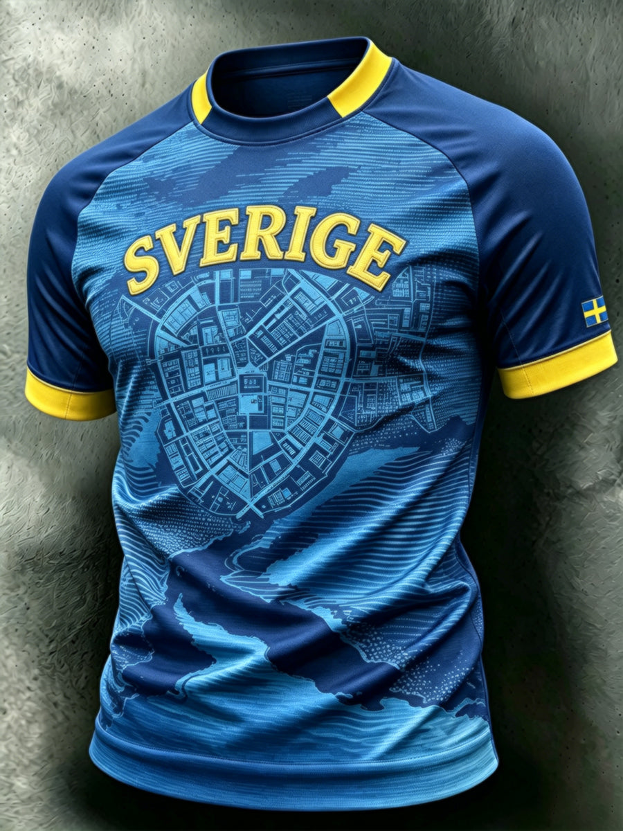 Herrtröja i svensk fotbollsstil med korta ärmarna
