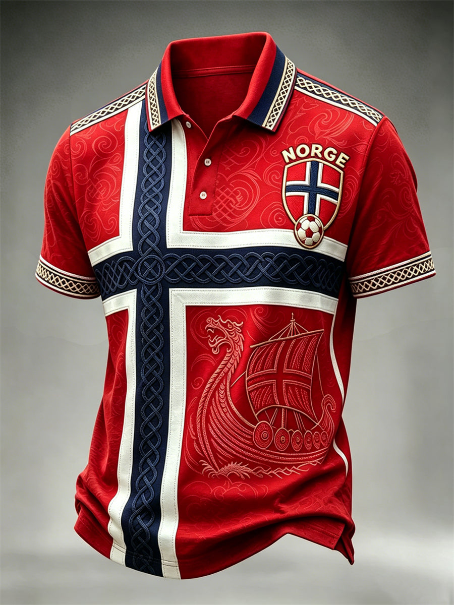 Mäns Norge Fotboll Viking skepp Celtic Flag Colorblock Print polo skjorta