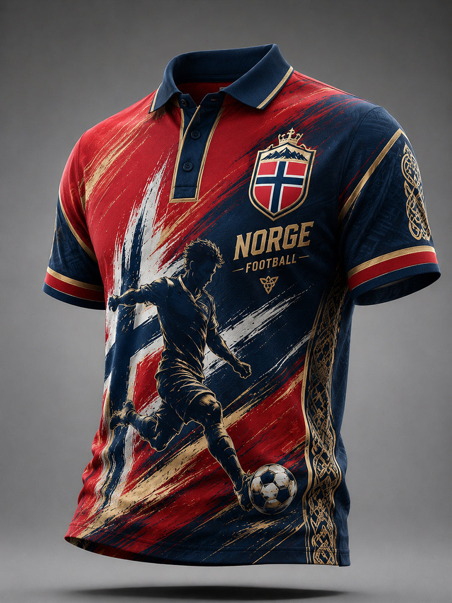 Herrpolotröja med vikingafotbollsmotiv och korta ärmar