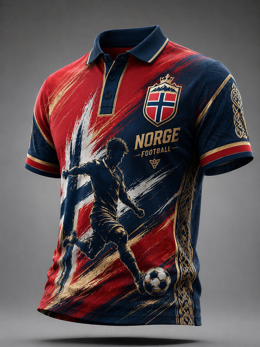 Herrpolotröja med vikingafotbollsmotiv och korta ärmar