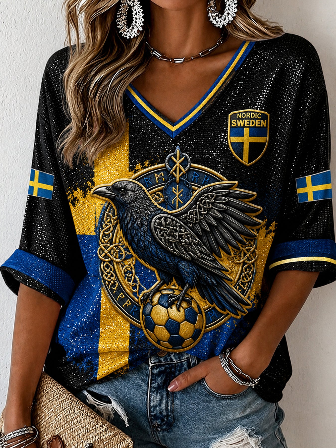 Retro svensk fotbollsfan konsttryck avslappnad topp