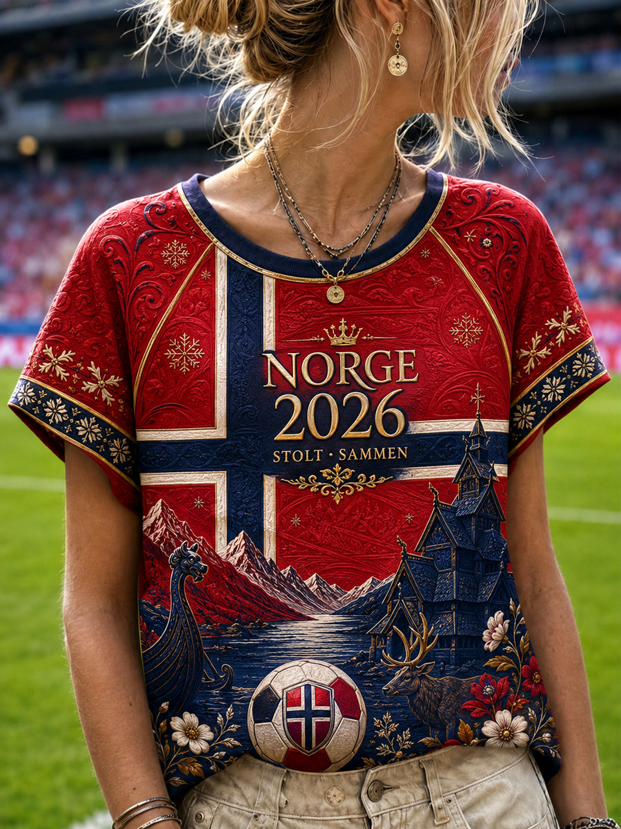 Kvinnorge 2026 Classic Casual Fotboll T-shirt
