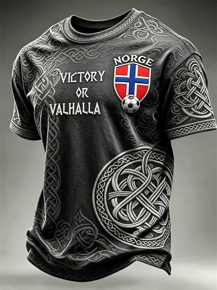 Herrens Norge Fotboll Victory eller Valhalla Viking Celtic Knop Skriv ut korta ärmar t-shirt