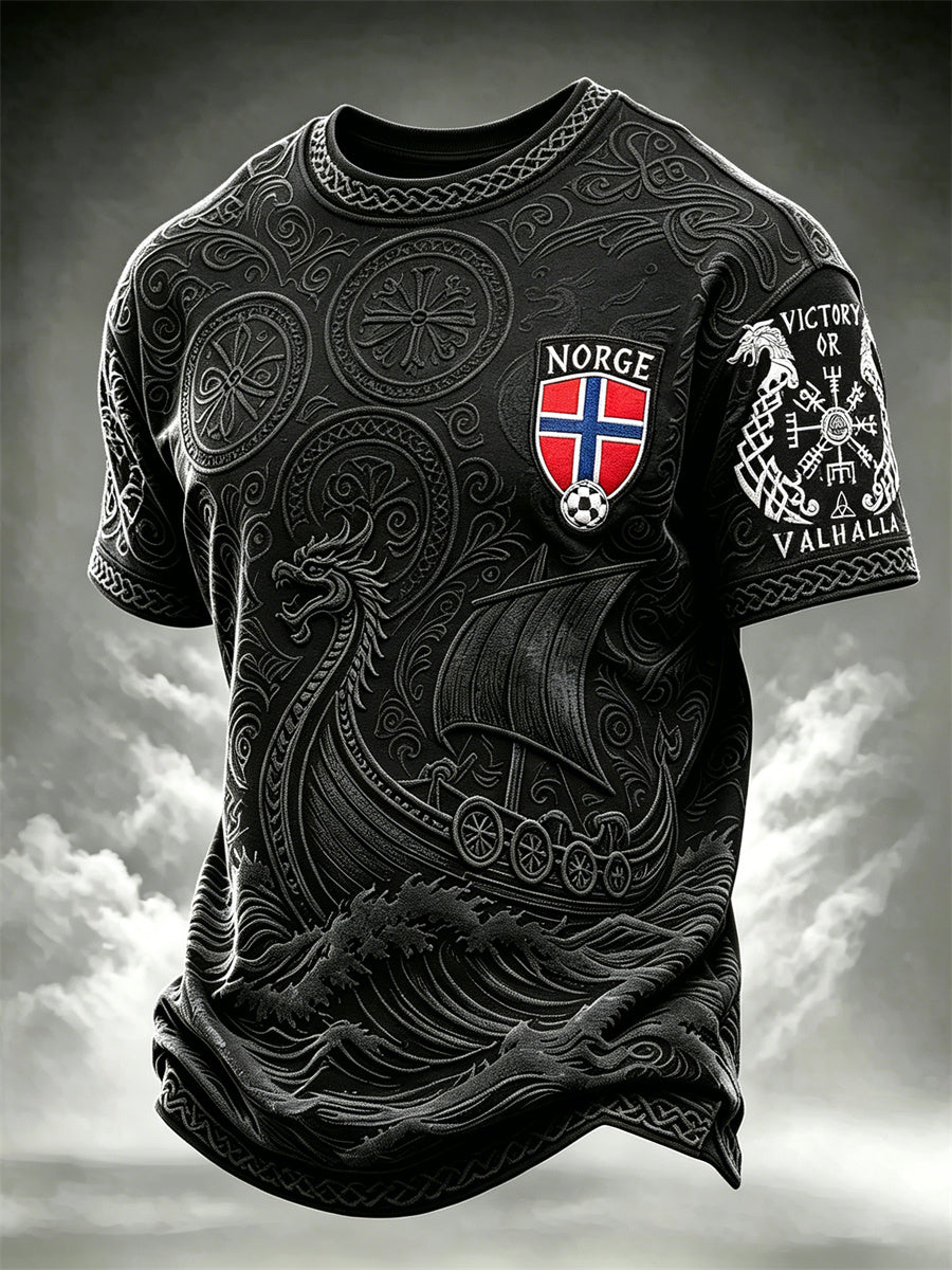 Herrens Norge Fotboll Victory eller Valhalla Viking Vegvisir & Ship Celtic Knop Skriv ut korta ärmar t-shirt