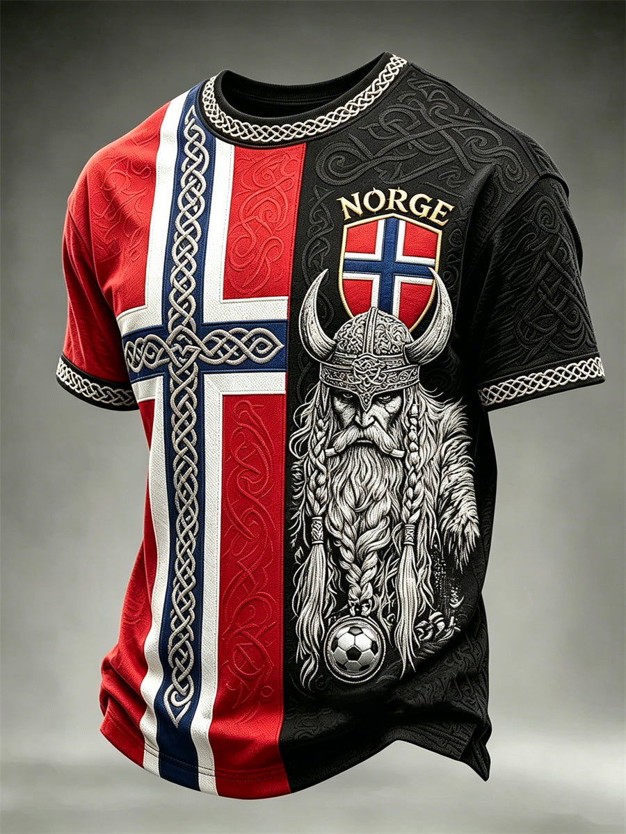 Mäns Norge Fotboll Viking Krigare Celtic Knop Flag Färgblock Skriv ut korta ärmar t-shirt