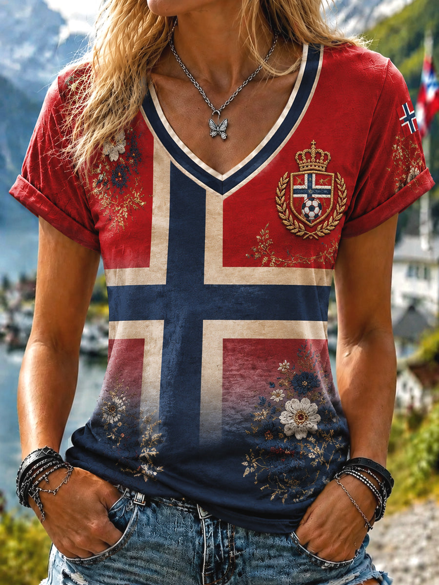 Damer Retro Norge 2026 Fotboll Blommigt Klassisk T-shirt