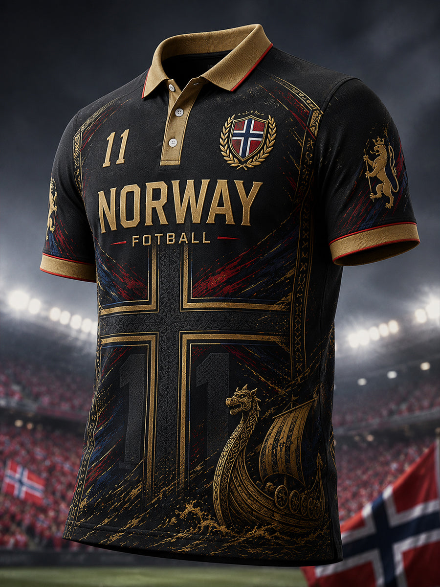 Herrpolotröja med vikingafotbollsmotiv och korta ärmar