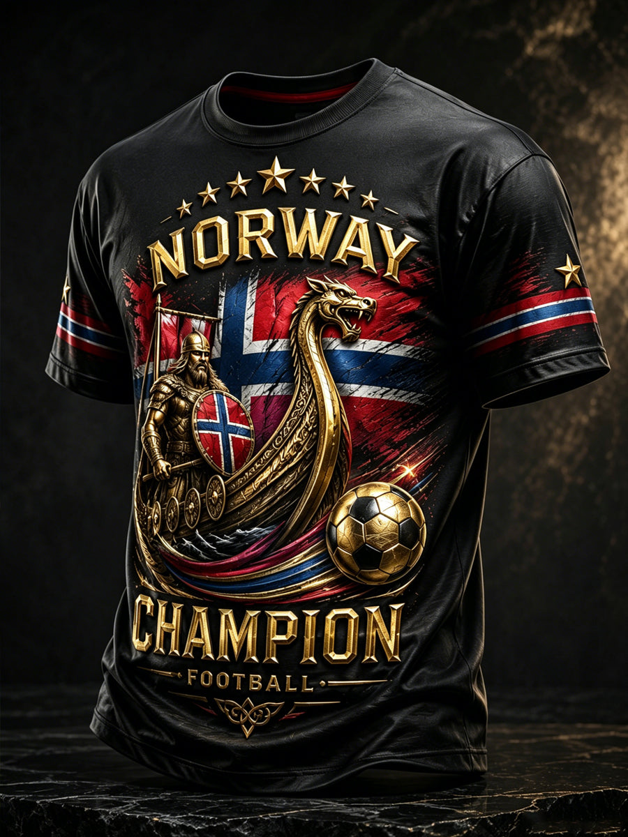 Herrtröja med konsttryck – norskt fotbollsmatch- och hejandelement