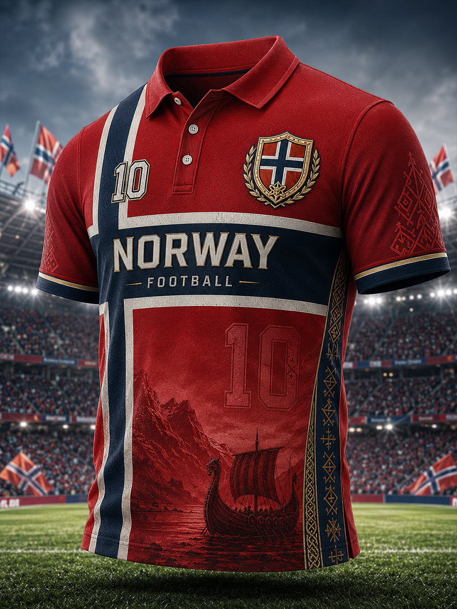 Herrpolotröja med vikingafotbollsmotiv och korta ärmar