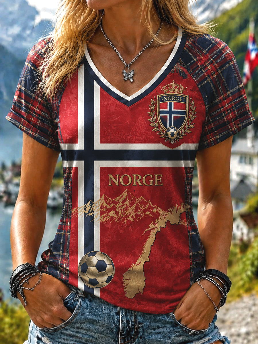 Damer Retro Norsk 2026 Fotboll Rutigt Klassisk T-shirt