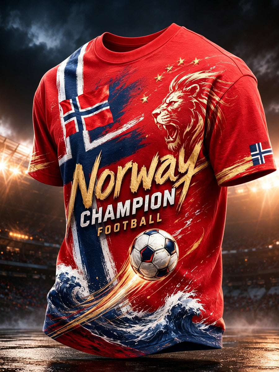 Herrtröja med konsttryck – norskt fotbollsmatch- och hejandelement