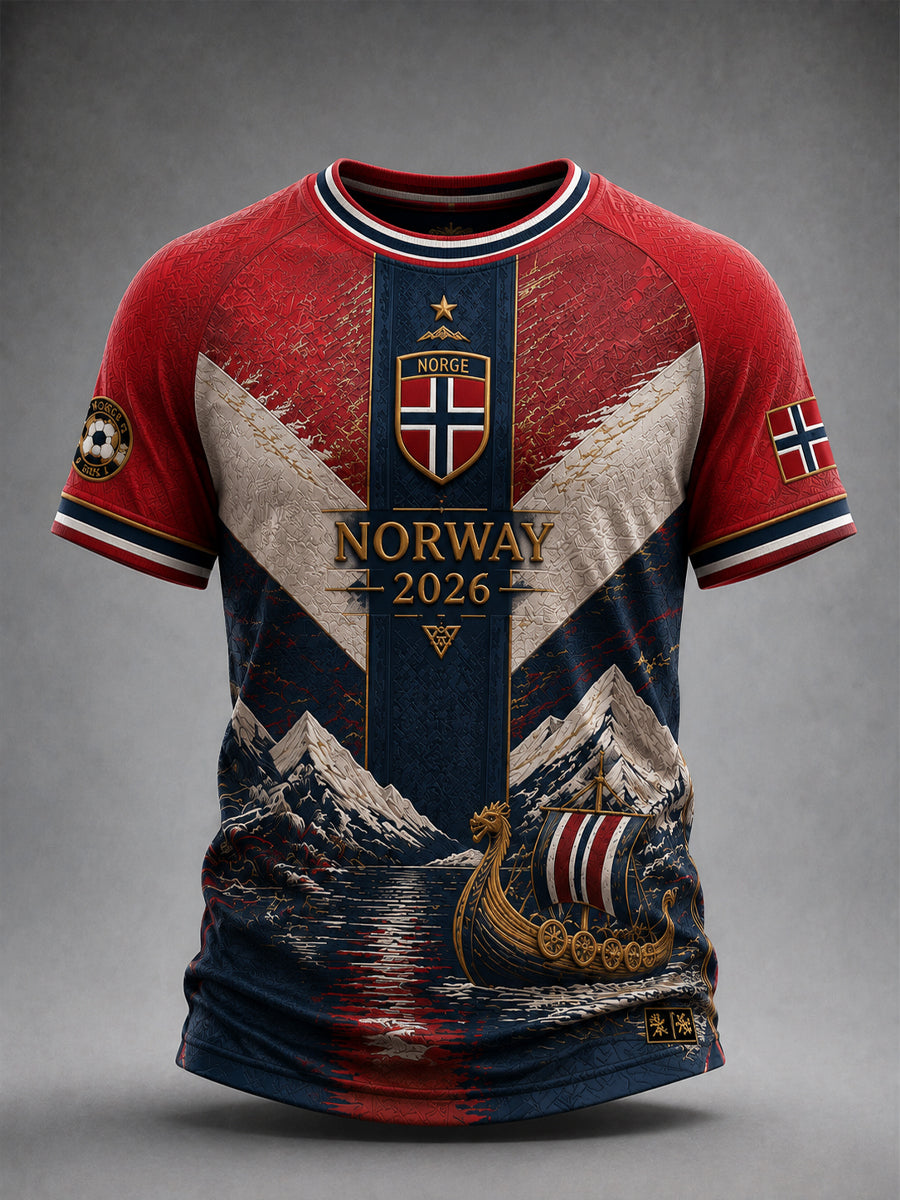 Retro Norge 2026 Fotboll Minnes-T-shirt för vardagsbruk