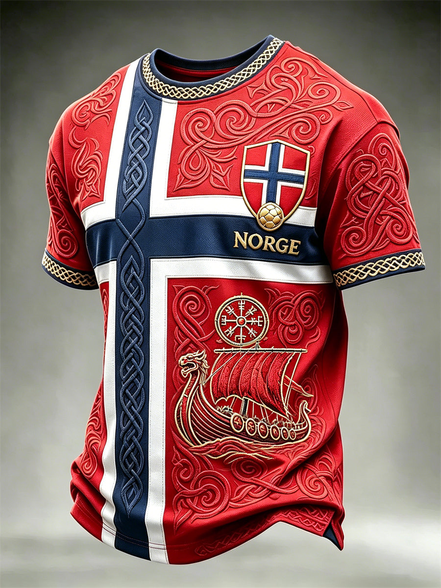 Mäns Norge Fotboll Viking Vegvisir & Ship Celtic Knop Flag Skriv ut korta ärmar t-shirt