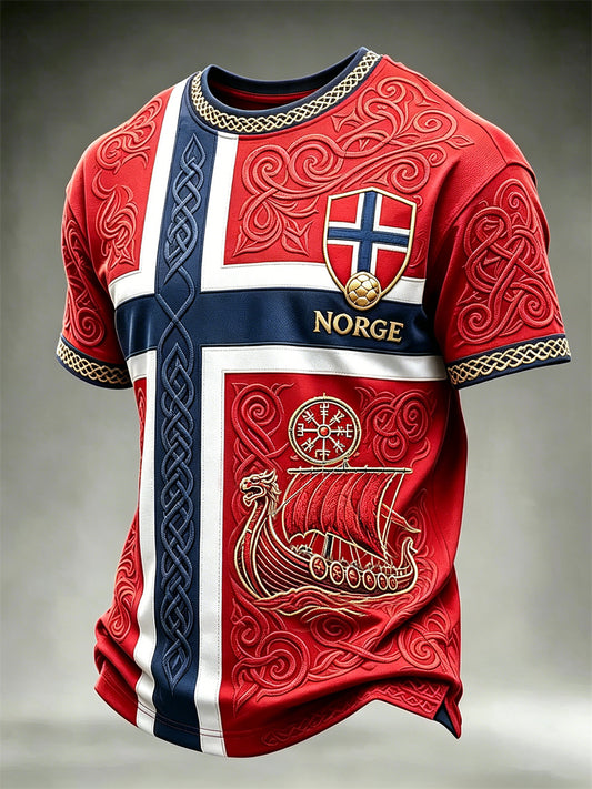 Mäns Norge Fotboll Viking Vegvisir & Ship Celtic Knop Flag Skriv ut korta ärmar t-shirt