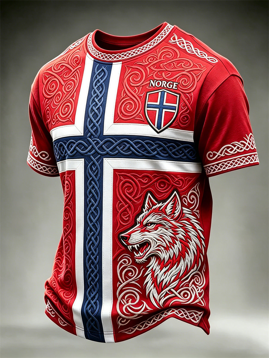 Mäns Norge Fotboll Viking Wolf Celtic Knop Flag Skriv ut korta ärmar t-shirt