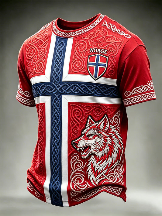 Mäns Norge Fotboll Viking Wolf Celtic Knop Flag Skriv ut korta ärmar t-shirt