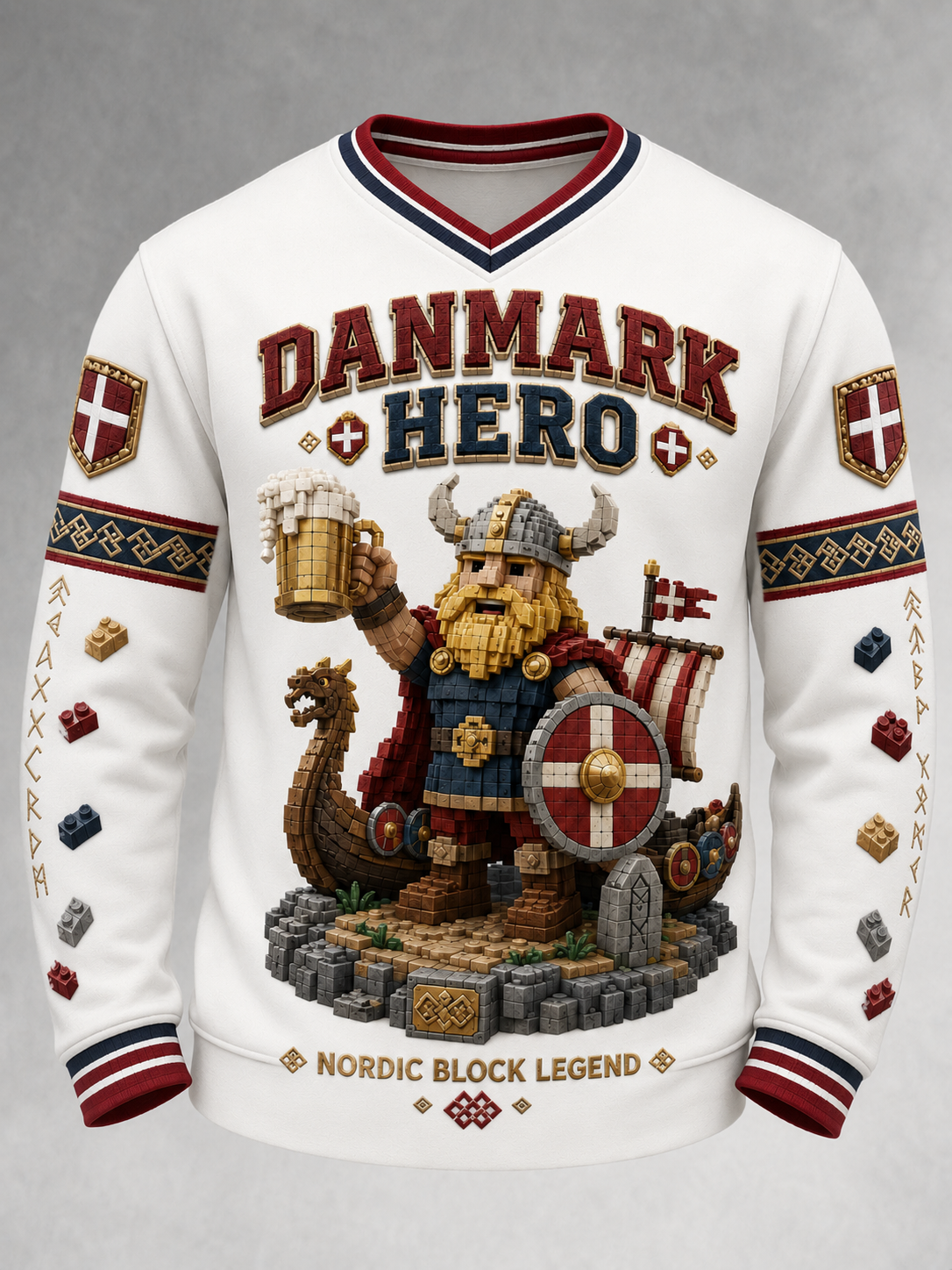 V-hals danska vikingar Retro Fashion Loose Långärmad tröjar