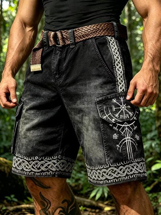 Vintage Viking Print Casual Byxor