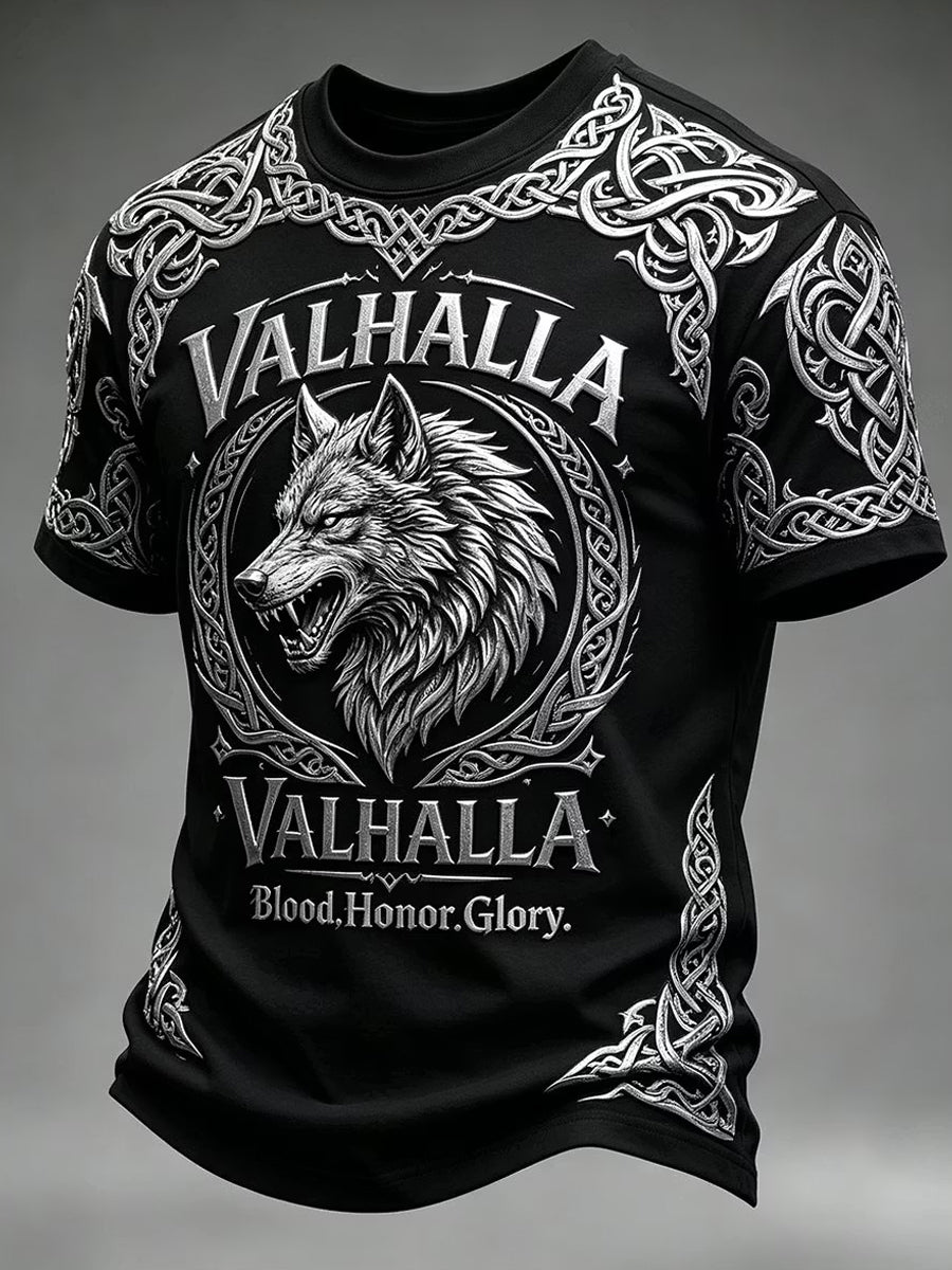 Vintage Viking Print Casual T-shirt