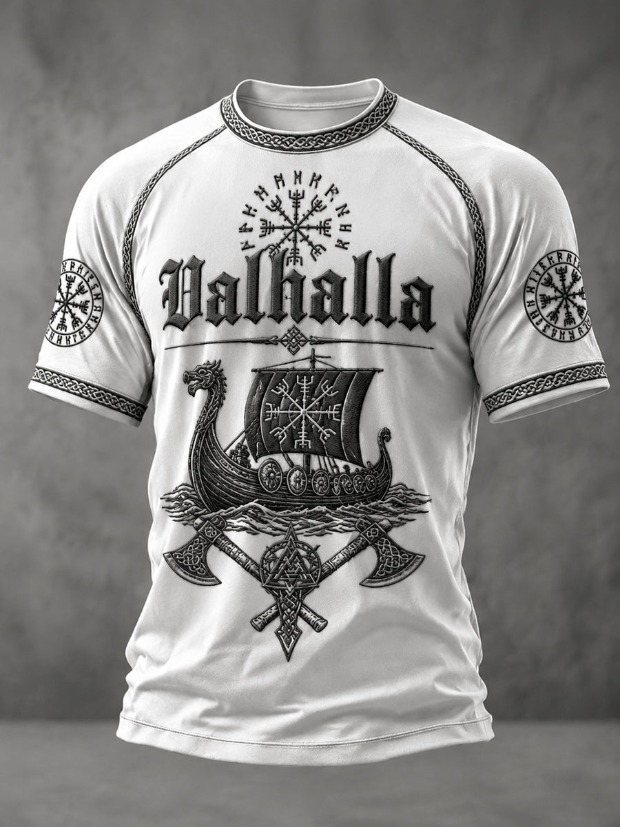 Herrlig Valhalla-printad avslappnad t-shirt med korta ärmar